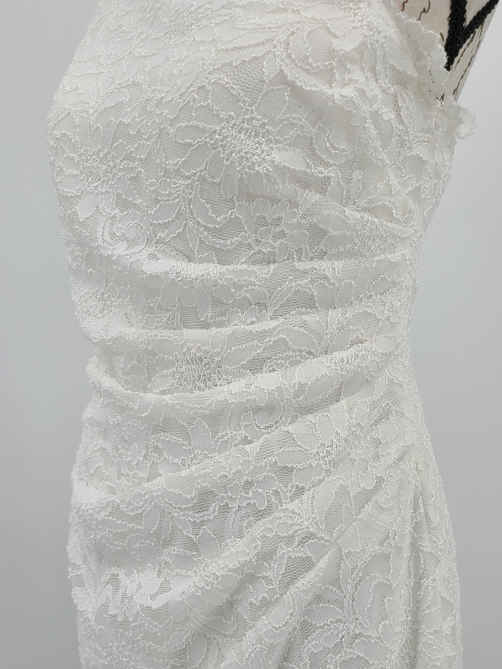 David's Bridal Studio White Lace One-Shoulder Wedding Dress - Picture 6 of 16